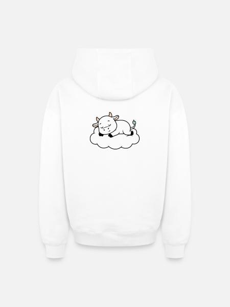 Sleeping Cow Cloud Dream Baby - Oversized Heavyweight Unisex Zip Hoodie - white