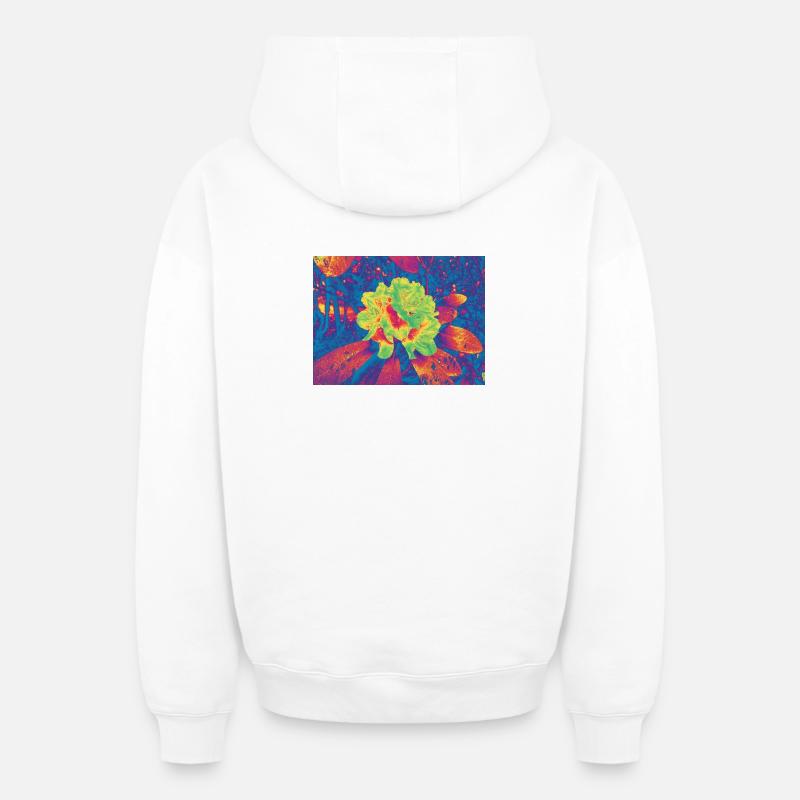 Fleur Néon Fleur Psychédélique - Sweat à capuche unisexe zippé oversize épais SPREAD - blanc