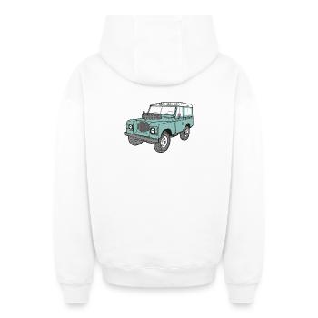 Land Rover 4 x 4 Land Rover Series3 88" - Oversized Heavyweight Unisex Zip Hoodie - white - Back - AI Model Male 178 light (178cm)