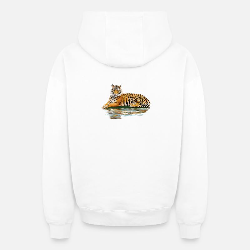 tiger - Sweat à capuche unisexe zippé oversize épais SPREAD - blanc