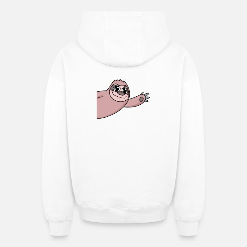 Sloth Greeting Greeting - Oversized Heavyweight Unisex Zip Hoodie - white