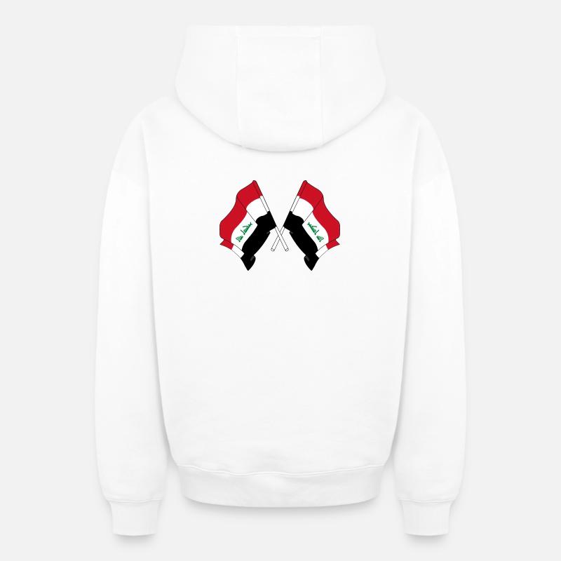 Deux drapeaux croisés de l’Irak - Sweat à capuche unisexe zippé oversize épais SPREAD - blanc