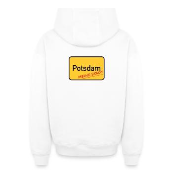 POTSDAM - MA VILLE - Sweat à capuche unisexe zippé oversize épais SPREAD - blanc - Dos - AI Model Male 178 light (178cm)
