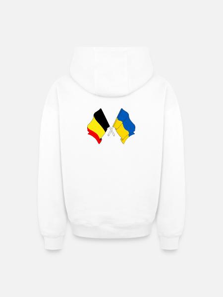Vlag Belgie, vlag Oekraine - Hoodie unisex met rits oversized van zware kwaliteit - wit