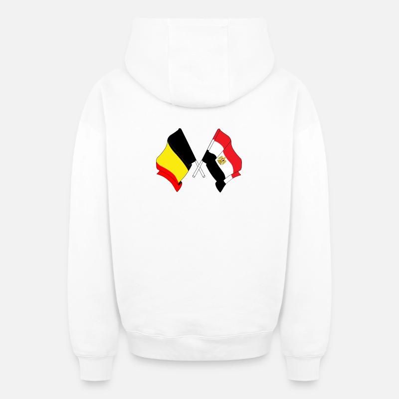 Drapeau Belgique, drapeau Égypte - Sweat à capuche unisexe zippé oversize épais SPREAD - blanc