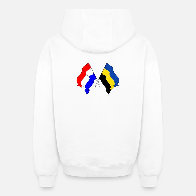 Drapeau Pays-Bas, Gueldre croisé - Sweat à capuche unisexe zippé oversize épais SPREAD - blanc