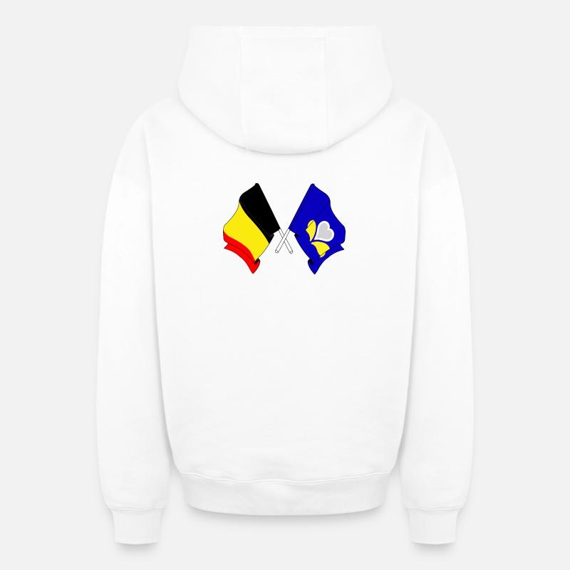 Drapeau Belgique, Région de Bruxelles-Capitale - Sweat à capuche unisexe zippé oversize épais SPREAD - blanc