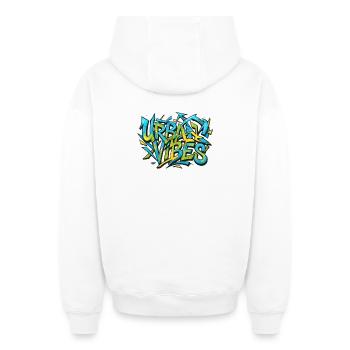 Ambiance urbaine - Sweat à capuche unisexe zippé oversize épais SPREAD - blanc - Dos - AI Model Male 178 light (178cm)