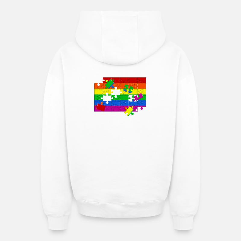 Puzzle drapeau LGTBQ+ - Sweat à capuche unisexe zippé oversize épais SPREAD - blanc