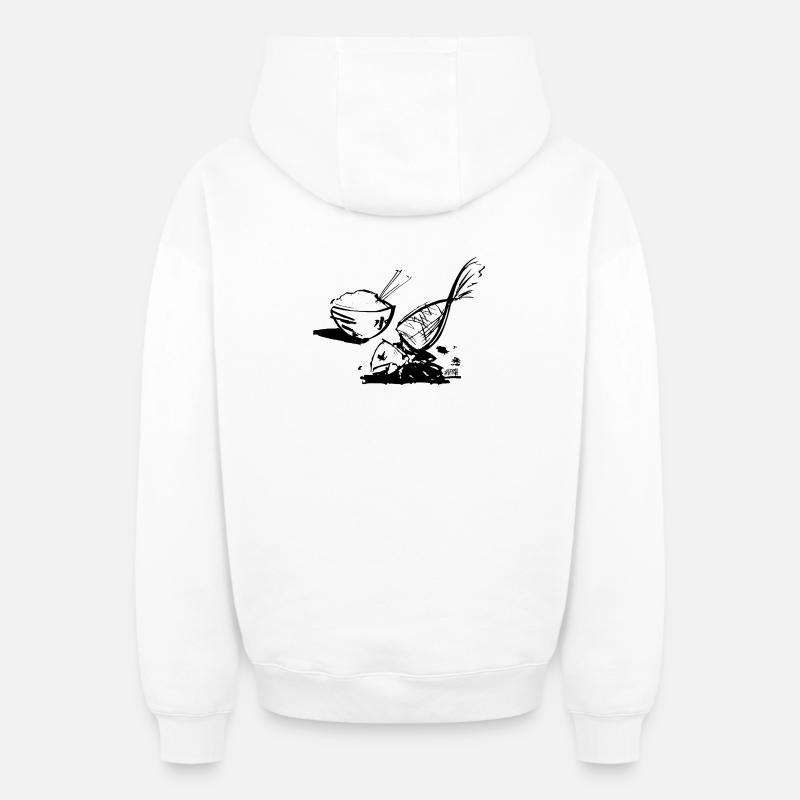Poisson et riz - Sweat à capuche unisexe zippé oversize épais SPREAD - blanc