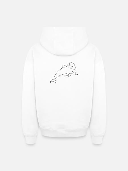 Christmas dolphin with Santa hat - Oversized Heavyweight Unisex Zip Hoodie - white