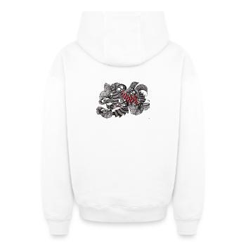 Black White Red Pattern - Oversized Heavyweight Unisex Zip Hoodie - white - Back - AI Model Male 178 light (178cm)