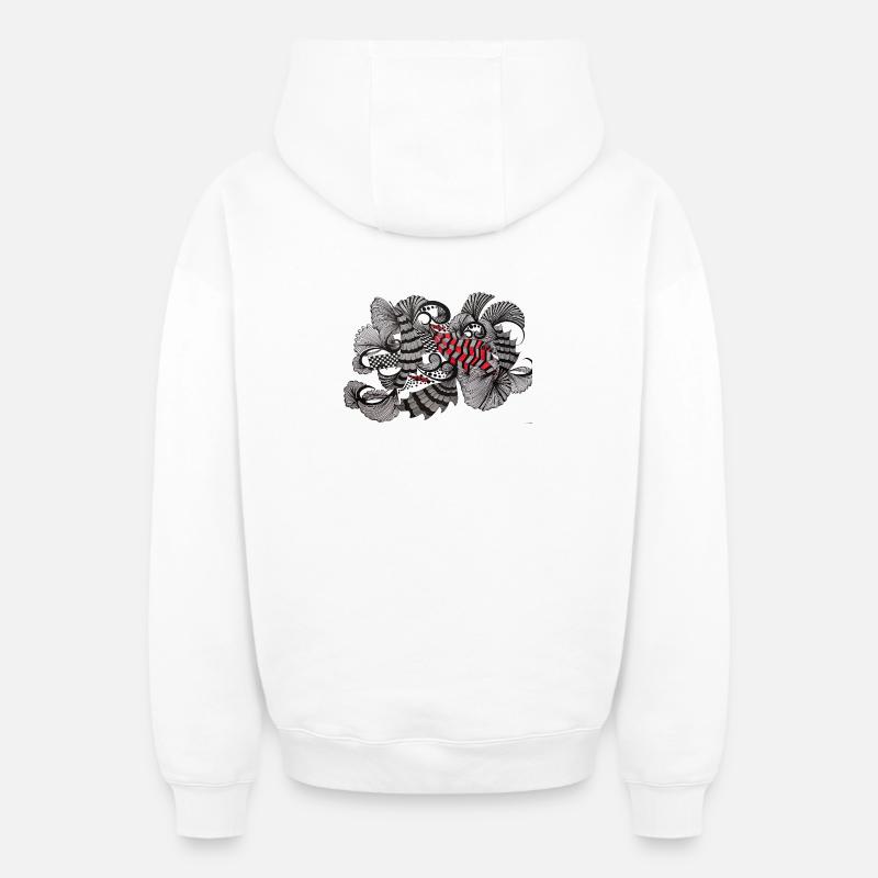 Black White Red Pattern - Oversized Heavyweight Unisex Zip Hoodie - white
