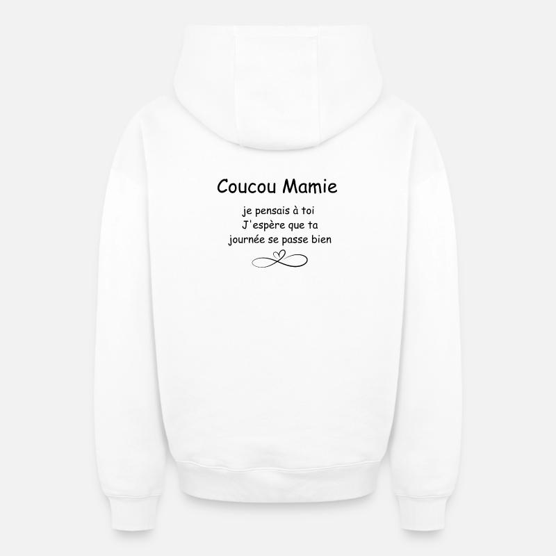 Coucou Mamie  - Sweat à capuche unisexe zippé oversize épais SPREAD - blanc