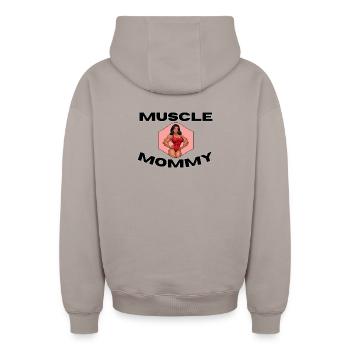 Muscle Mommy Kraftdesign - Sweat à capuche unisexe zippé oversize épais SPREAD - taupe - Dos - AI Model Male 178 light (178cm)