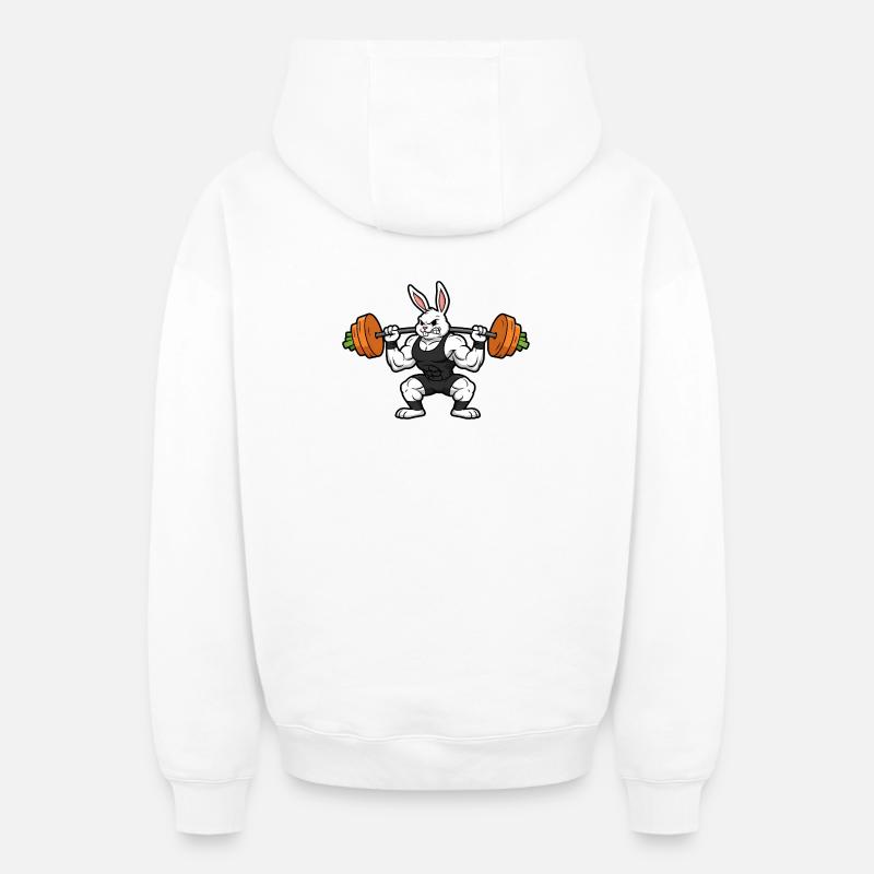 Fitness Carotte Haltère Lapin - Sweat à capuche unisexe zippé oversize épais SPREAD - blanc