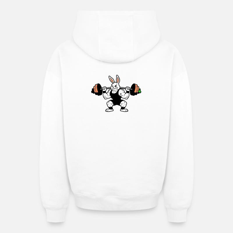 Haltère Carotte Lapin Musclé - Sweat à capuche unisexe zippé oversize épais SPREAD - blanc