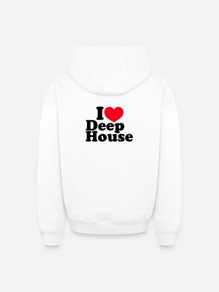 I Love Deep House - Oversized Heavyweight Unisex Zip Hoodie - white