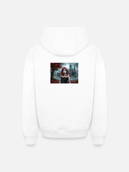 Redhead gothic woman in autumn magic - Oversized Heavyweight Unisex Zip Hoodie - white