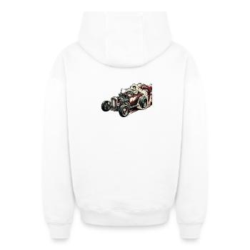 Caricature de Course Hotrod - Sweat à capuche unisexe zippé oversize épais SPREAD - blanc - Dos - AI Model Male 178 light (178cm)