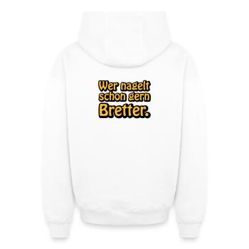 Wer nagelt schon gern Bretter - Oversized Heavyweight Unisex Zip Hoodie - Weiß - Hinten - AI Model Male 178 light (178cm)