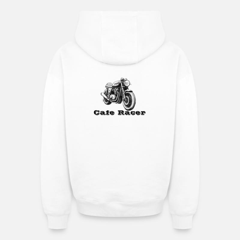 Café Racer - Sweat à capuche unisexe zippé oversize épais SPREAD - blanc