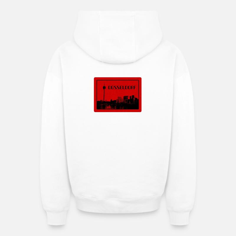 Duesseldorf Skyline Red Edition - Oversized Heavyweight Unisex Zip Hoodie - Weiß