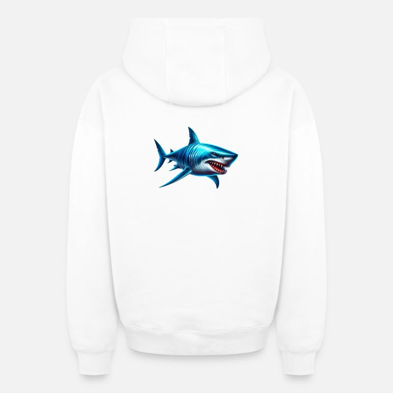 Requin - Sweat à capuche unisexe zippé oversize épais SPREAD - blanc