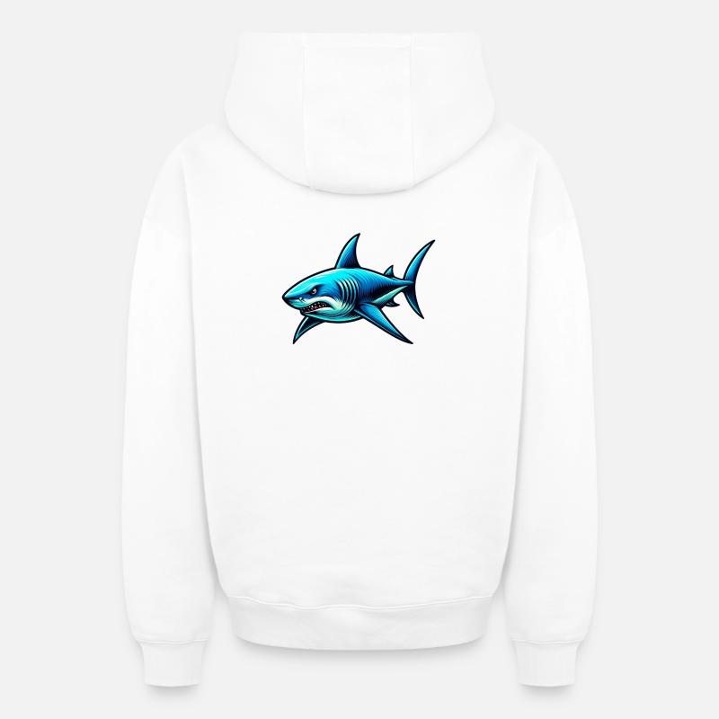 Requin - Sweat à capuche unisexe zippé oversize épais SPREAD - blanc