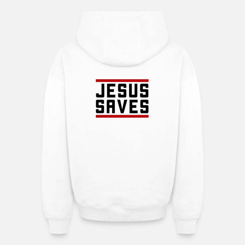 Jésus sauve d’une manière chrétienne - Sweat à capuche unisexe zippé oversize épais SPREAD - blanc