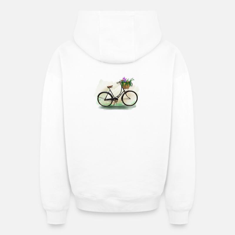 Bicycle with flowers - Sweat à capuche unisexe zippé oversize épais SPREAD - blanc