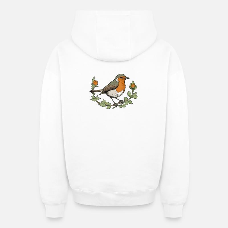 Rouge-gorge - Sweat à capuche unisexe zippé oversize épais SPREAD - blanc