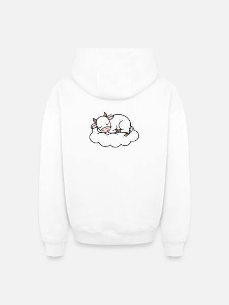 Sleeping Cow Cloud Dream Baby - Oversized Heavyweight Unisex Zip Hoodie - white