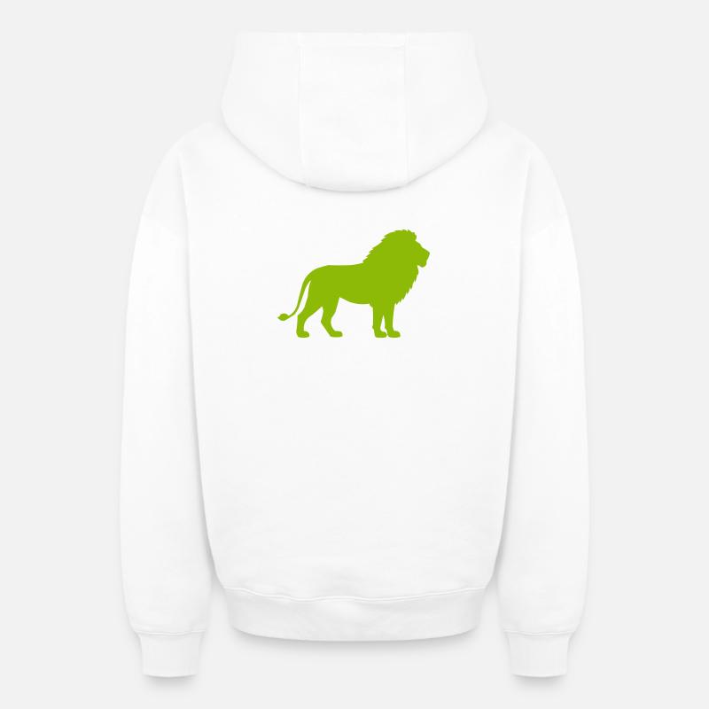 Silhouette de Lion Vert Néon - Sweat à capuche unisexe zippé oversize épais SPREAD - blanc