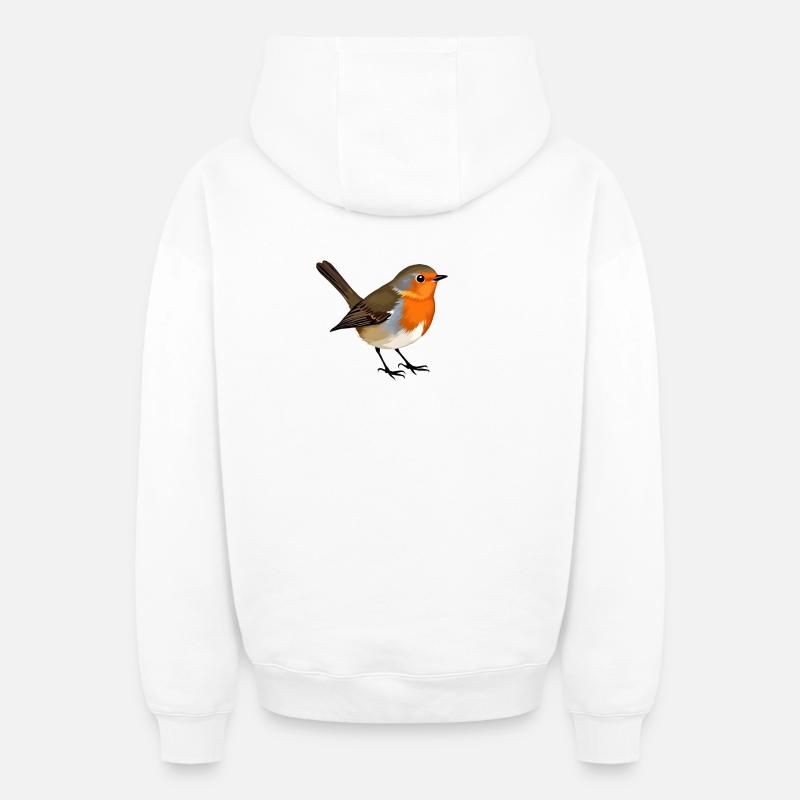 Oiseau rouge-gorge - Sweat à capuche unisexe zippé oversize épais SPREAD - blanc