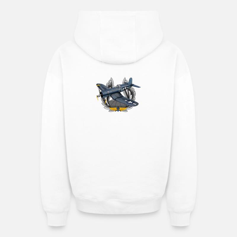 F4U Corsair - Sweat à capuche unisexe zippé oversize épais SPREAD - blanc