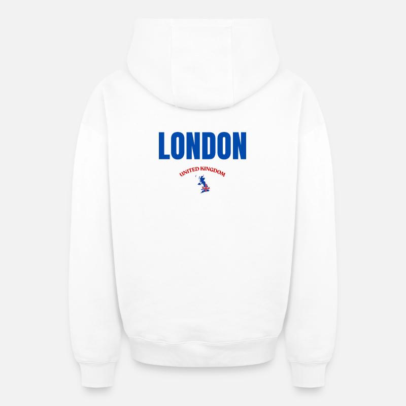 Londres – Royaume-Uni Design urbain - Sweat à capuche unisexe zippé oversize épais SPREAD - blanc