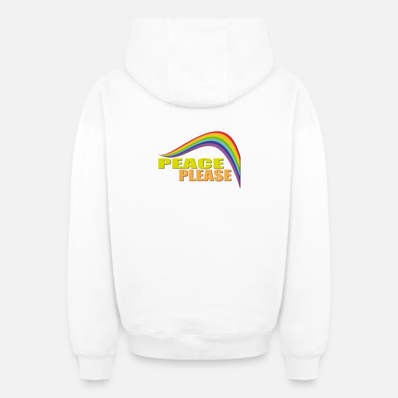 PEACE PLEASE with Rainbow - Oversized Heavyweight Unisex Zip Hoodie - Weiß