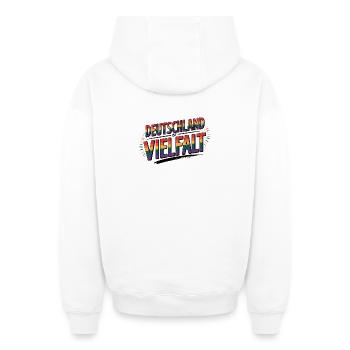 Deutschland ist Vielfalt - Cool Pride Logo - Oversized Heavyweight Unisex Zip Hoodie - Weiß - Hinten - AI Model Male 178 light (178cm)