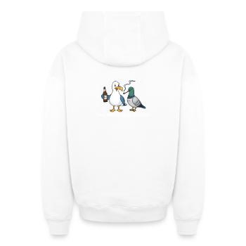 Two Birds One Stoned - Oversized Heavyweight Unisex Zip Hoodie - white - Back - AI Model Male 178 light (178cm)