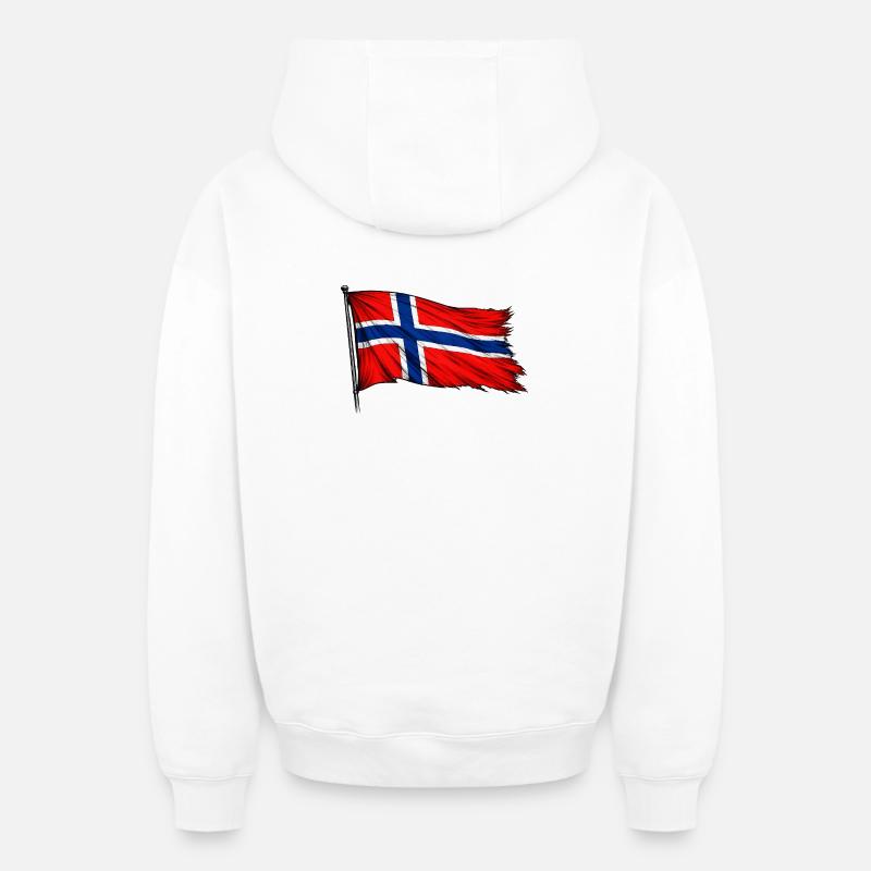 Drapeau norvégien flottant - Sweat à capuche unisexe zippé oversize épais SPREAD - blanc