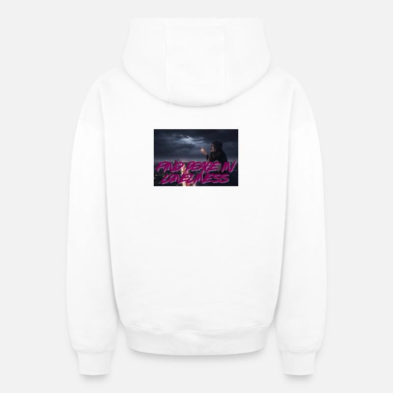 Paix solitaire - Sweat à capuche unisexe zippé oversize épais SPREAD - blanc