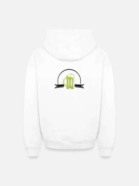 Green Neon Beer Mug Outline - Oversized Heavyweight Unisex Zip Hoodie - white