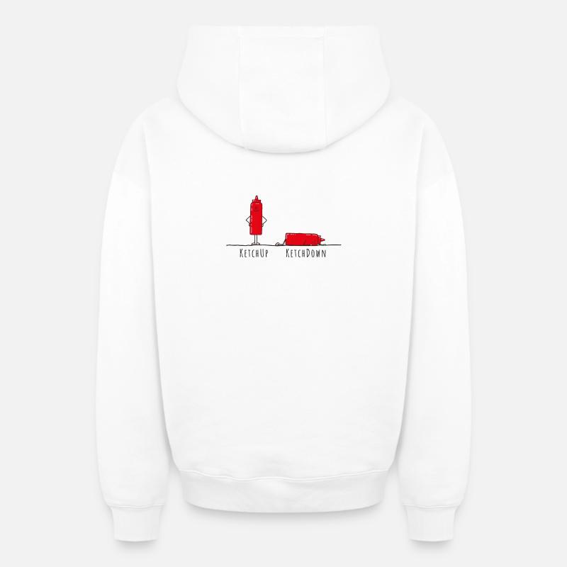 Ketchup - Ketchdown, jeu de mots - Sweat à capuche unisexe zippé oversize épais SPREAD - blanc