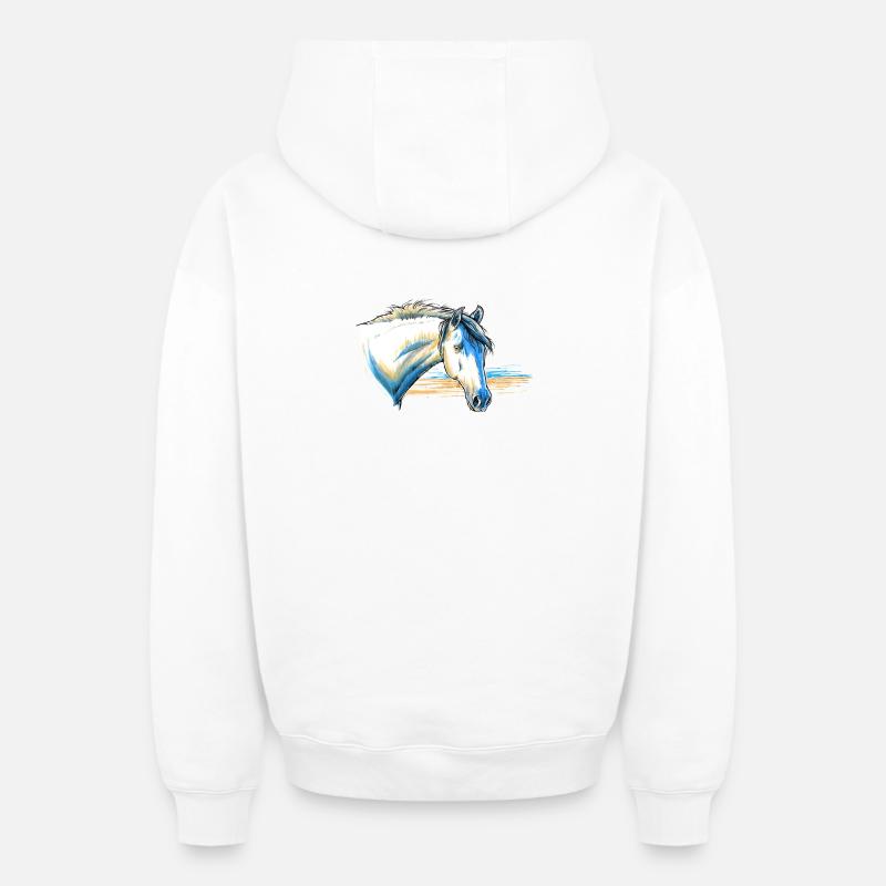 Portrait de cheval - Sweat à capuche unisexe zippé oversize épais SPREAD - blanc