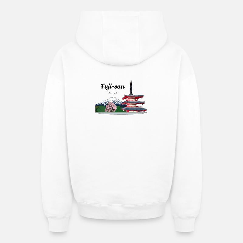 Mont Fuji, Japon, Pagode - Sweat à capuche unisexe zippé oversize épais SPREAD - blanc