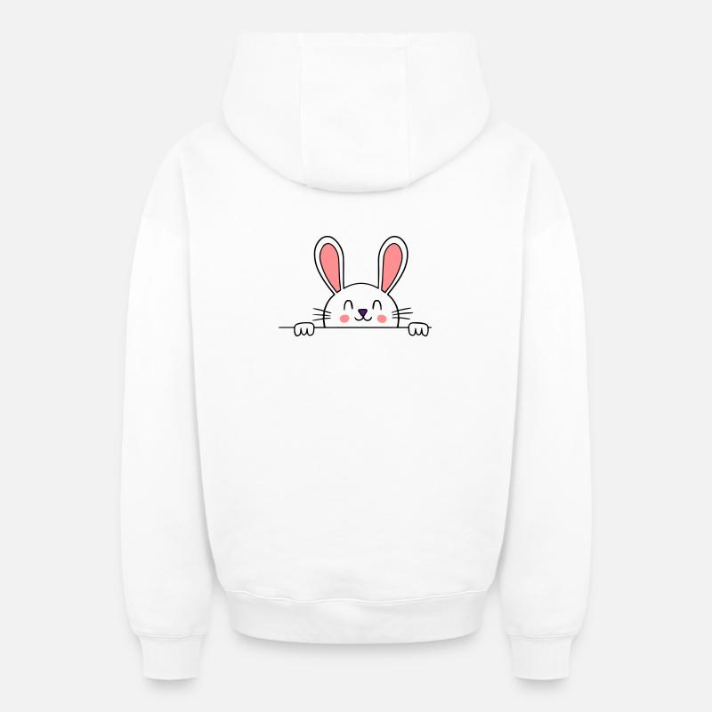 Lapin heureux - Sweat à capuche unisexe zippé oversize épais SPREAD - blanc