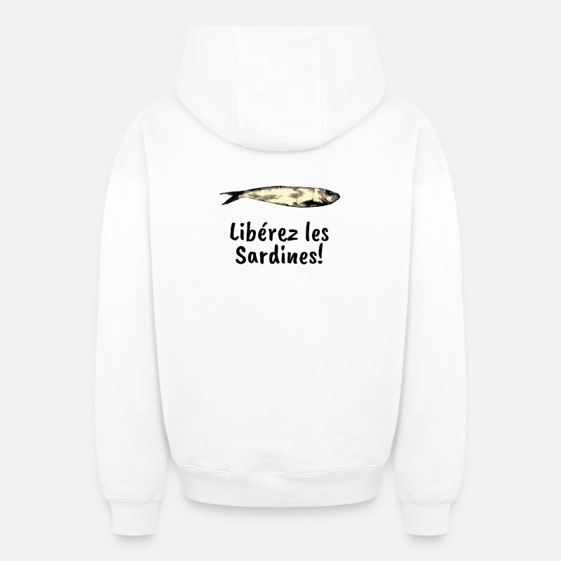 Liberez les sardines - Sweat à capuche unisexe zippé oversize épais SPREAD - blanc