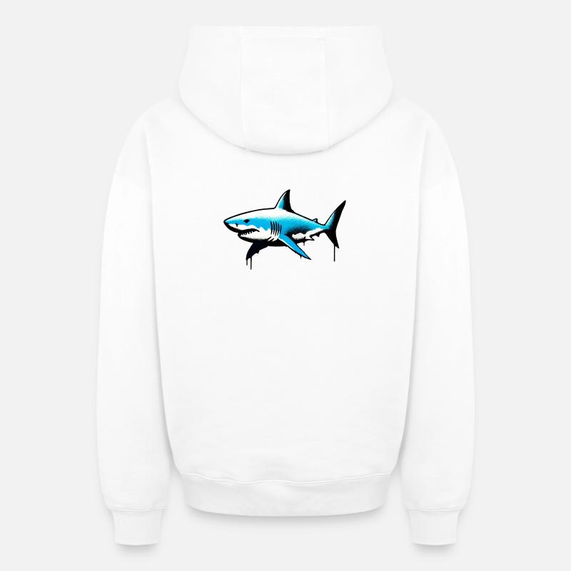 Requin - Sweat à capuche unisexe zippé oversize épais SPREAD - blanc