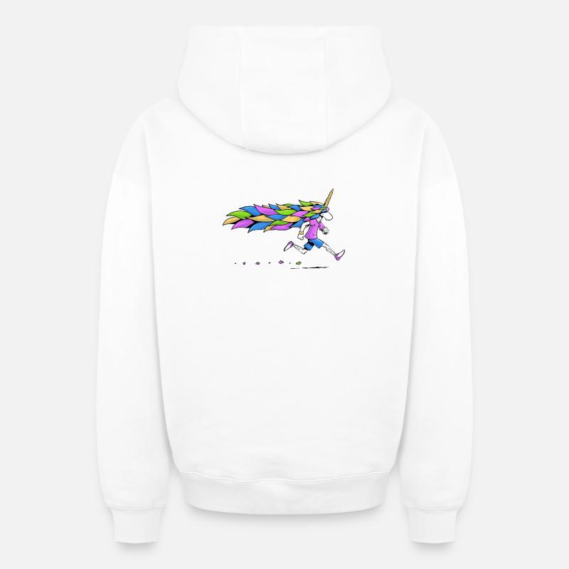 Licorne coureuse - Sweat à capuche unisexe zippé oversize épais SPREAD - blanc